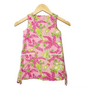 Lilly Pulitzer Pink Green Sleeveless Dress Monkey Hammock Fully Lined Hem Bows